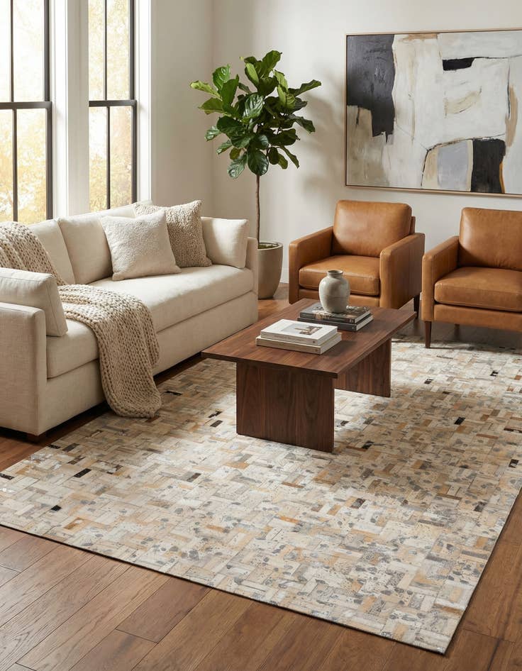 Detail image of  4' 11 x 8' 1 Cowhide Stocks Rug