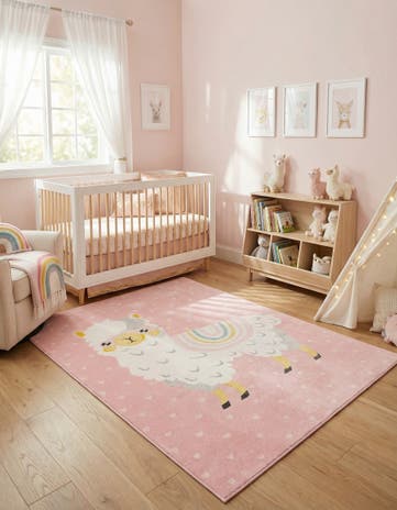 Pink Llama Whimsy Kids Rug