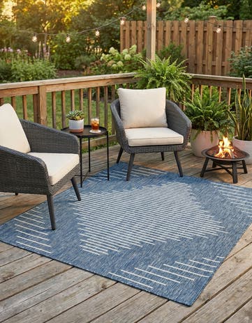 Blue Easy-Clean Modern Indoor / Outdoor Square Rug