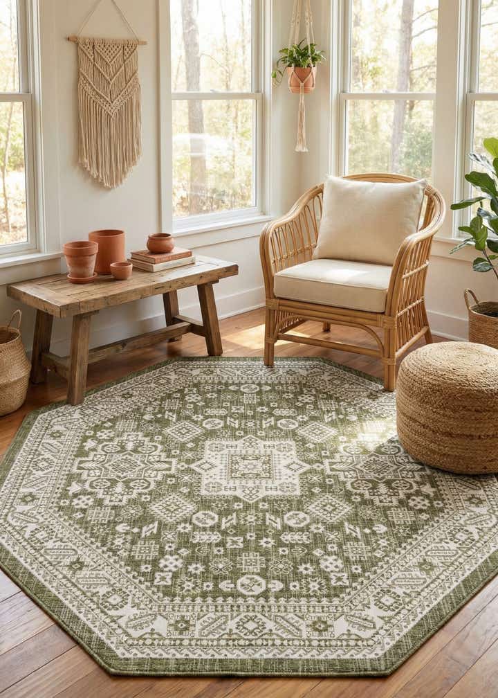 7' 10 x 7' 10 Easy-Clean Aztec Indoor / Outdoor Octagon Rug