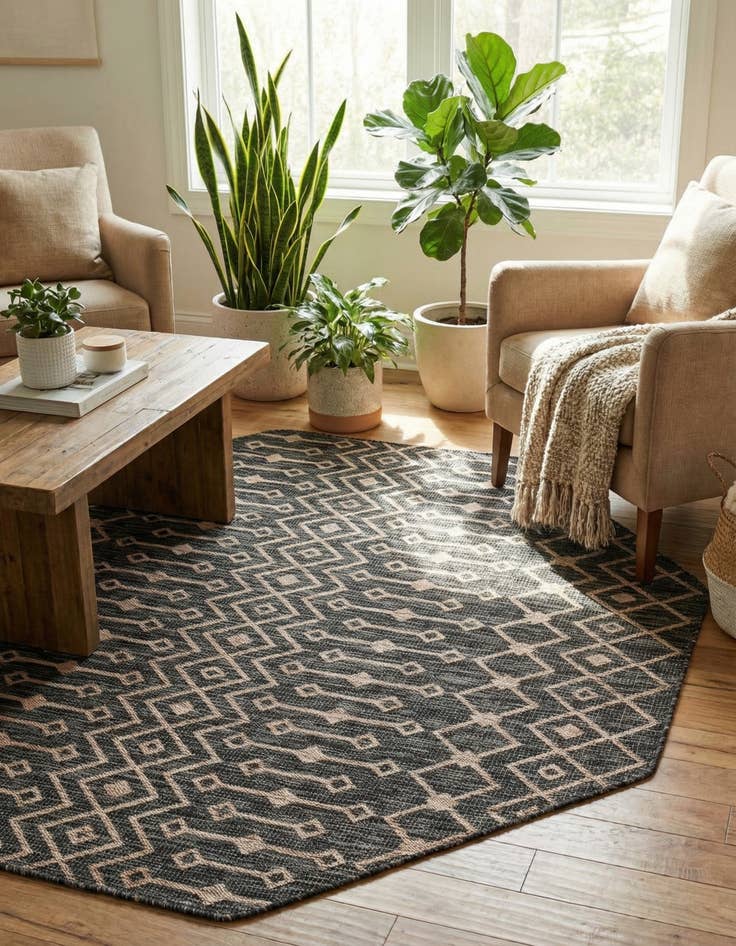 Detail image of 7' 10 x 7' 10  Washable Trellis Indoor / Outdoor Octagon Rug