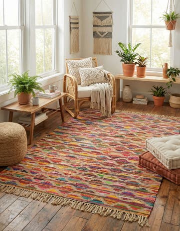 7' 1 x 10' Hand Woven Chindi Trellis Rug