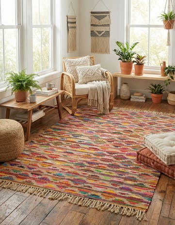 7' 1 x 10' Hand Woven Chindi Trellis Rug