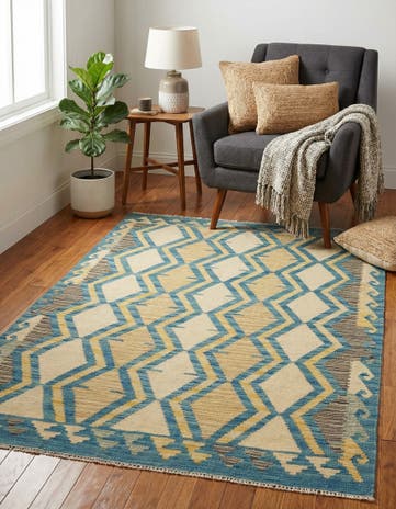 3' 4 x 4' 10 Hand Woven Kilim Modern Wool Rug
