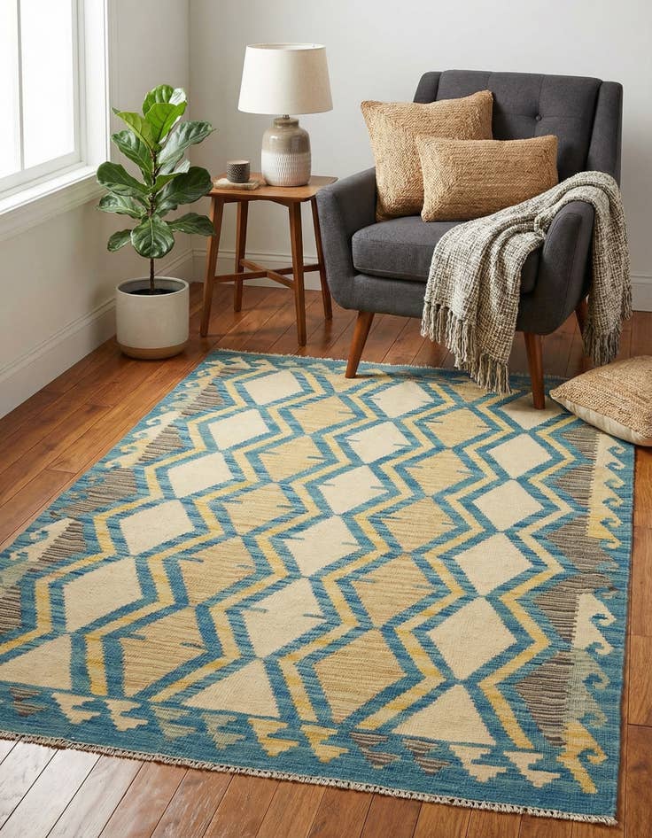 Detail image of 3' 4 x 4' 10  Hand Woven Kilim Modern Wool Rug