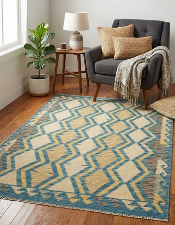 3' 4 x 4' 10 Hand Woven Kilim Modern Wool Rug