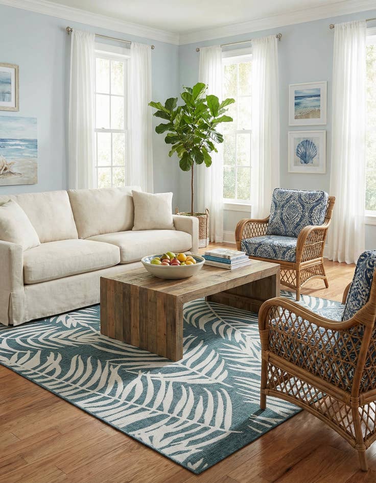 Detail image of 10' x 10'  Washable Botanical Indoor / Outdoor Square Rug