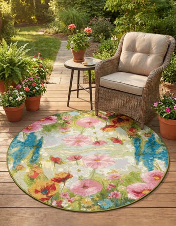 5' x 5' Easy-Clean Botanical Indoor / Outdoor Round Rug