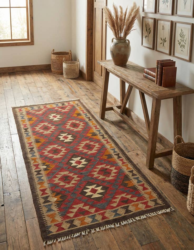 Detail image of 3' 5 x 6' 7  Hand Woven Kilim Maymana Wool Runner Rug