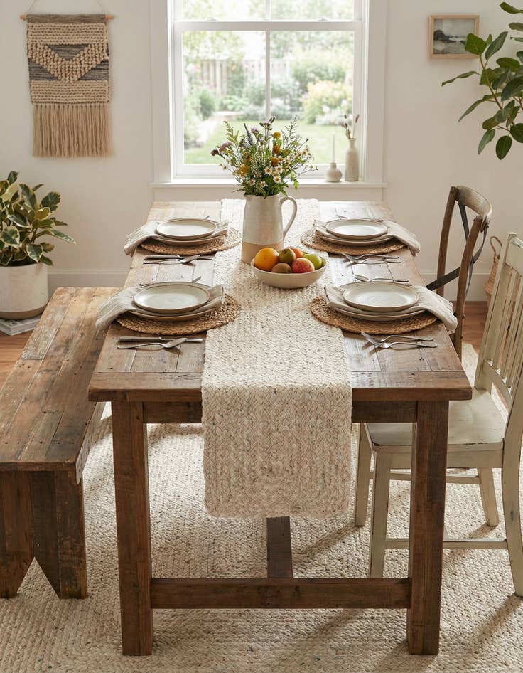 Detail image of  1' 2 x 8'  Hand Braided Chindi Table Runner Rug