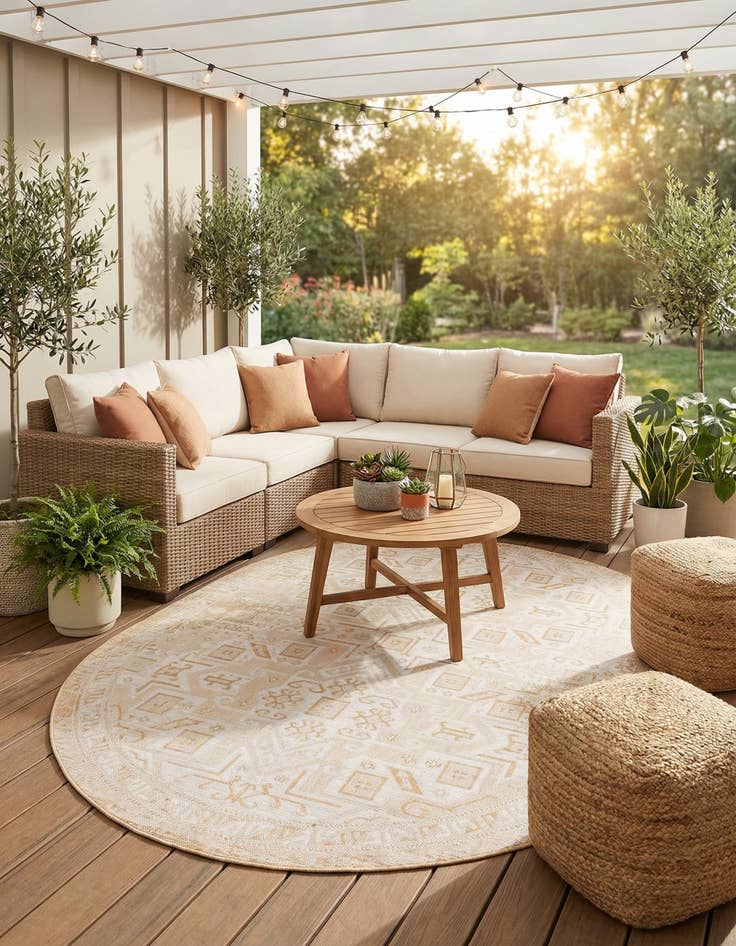 Detail image of 7' 10 x 10'  Washable Aztec Indoor / Outdoor Oval Rug