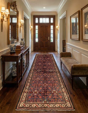 3' 9 x 10' 7 Hand Knotted Hossainabad Persian Wool Runner Rug