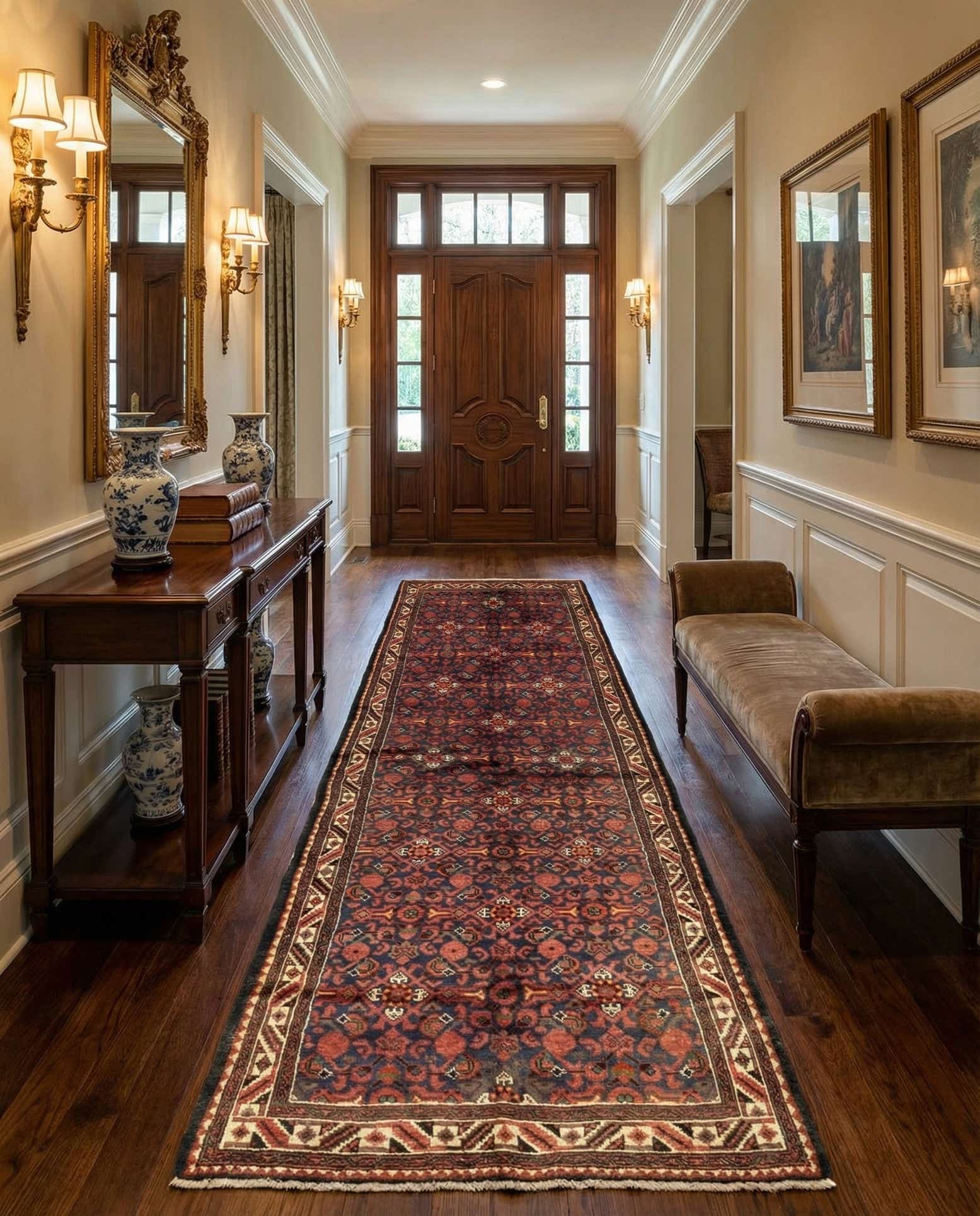 3' 9 x 10' 7 Hand Knotted Hossainabad Persian Wool Runner Rug