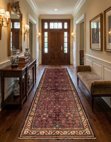 3' 9 x 10' 7 Hand Knotted Hossainabad Persian Wool Runner Rug