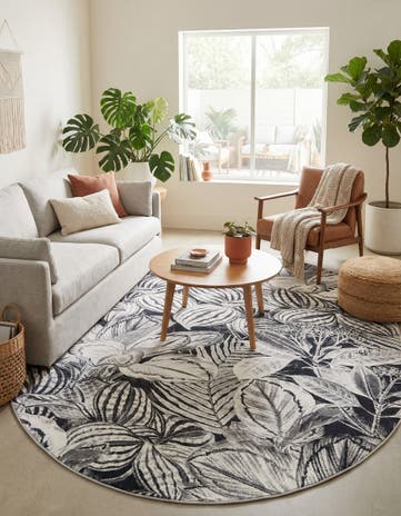 Charcoal Blossom Oval Rug