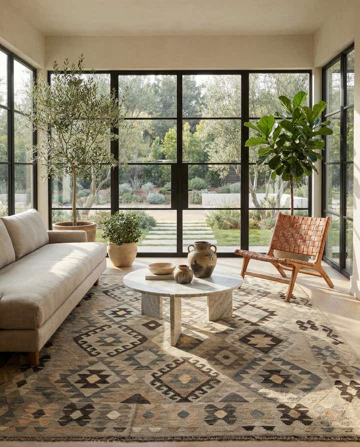 6' x 7' 7 Hand Woven Kilim Maymana Wool Rug