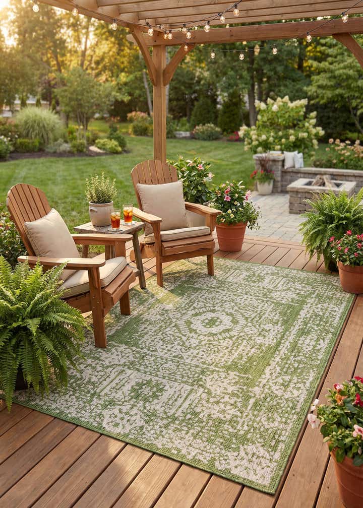 6' x 9' Easy-Clean Traditional Indoor / Outdoor Rug