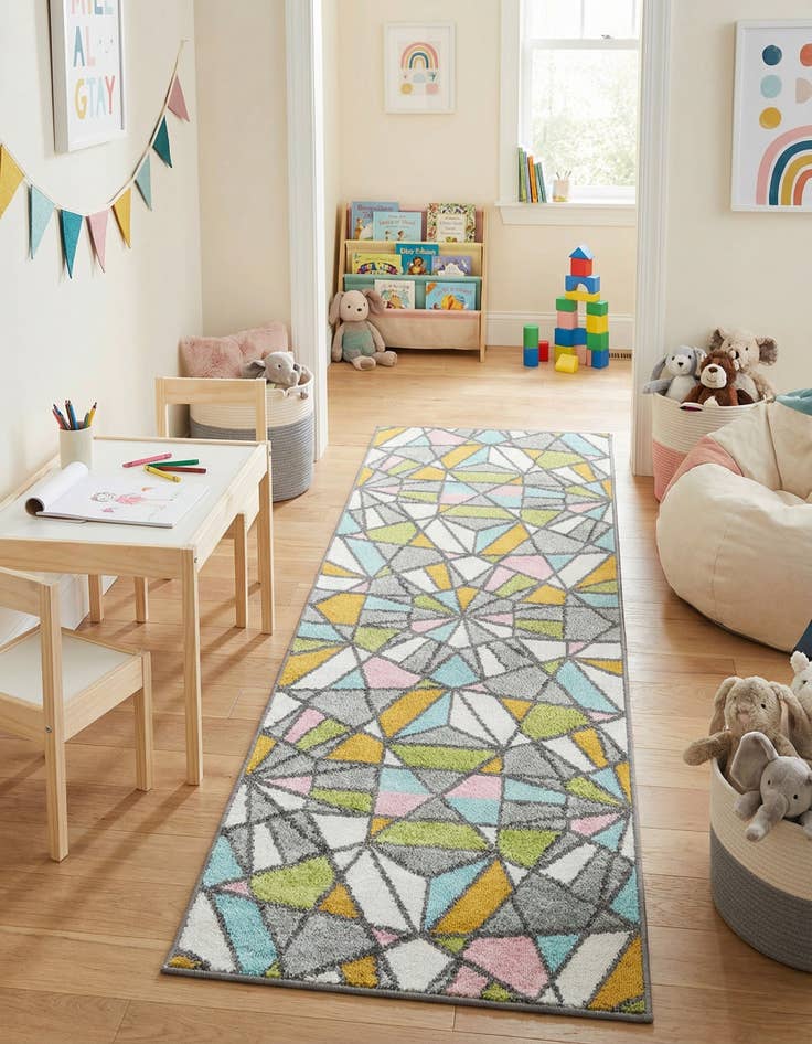 Detail image of 2' 2 x 6' 1 Stained Glass Whimsy Kids Runner Rug