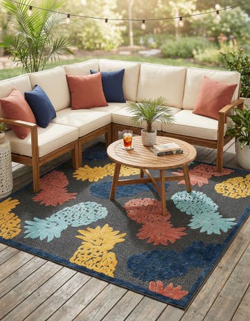 Black Easy-Clean Belize Indoor / Outdoor Square Rug