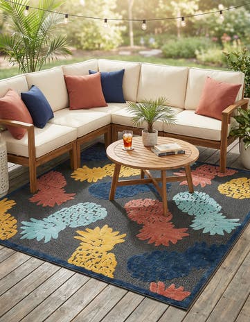 Black Easy-Clean Belize Indoor / Outdoor Square Rug