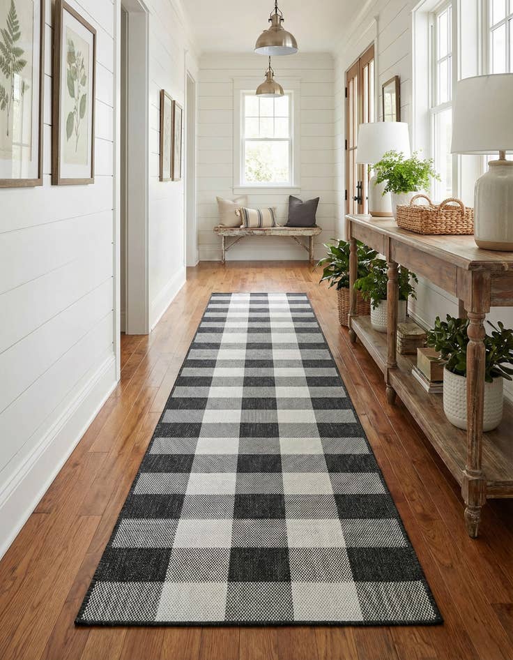 Detail image of  2' 7 x 12'  Washable Checkered Indoor / Outdoor Runner Rug