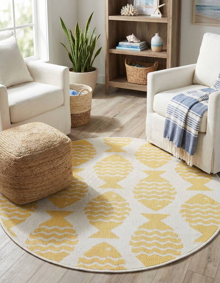 Detail image of 3' 1 x 3' 1  Washable Coastal Indoor / Outdoor Round Rug