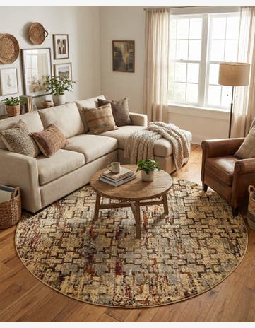 Beige Cream Saturn Round Rug
