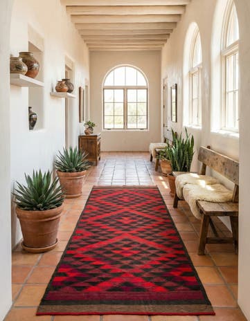 4' 4 x 10' 9 Hand Woven Kilim Fars Wool Runner Rug