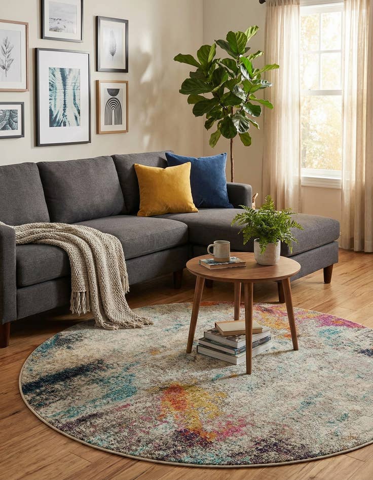 Detail image of 6' x 6'  Washable Spectrum Round Rug