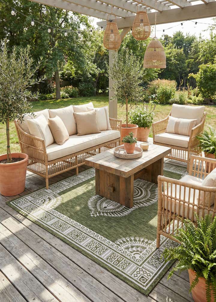 5' 3 x 8' Easy-Clean Traditional Indoor / Outdoor Rug