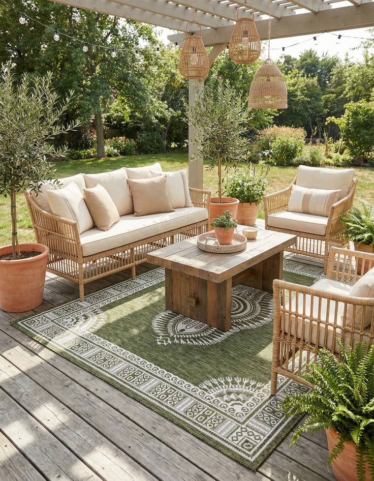 Detail image of 5' 3 x 8'  Washable Traditional Indoor / Outdoor Rug