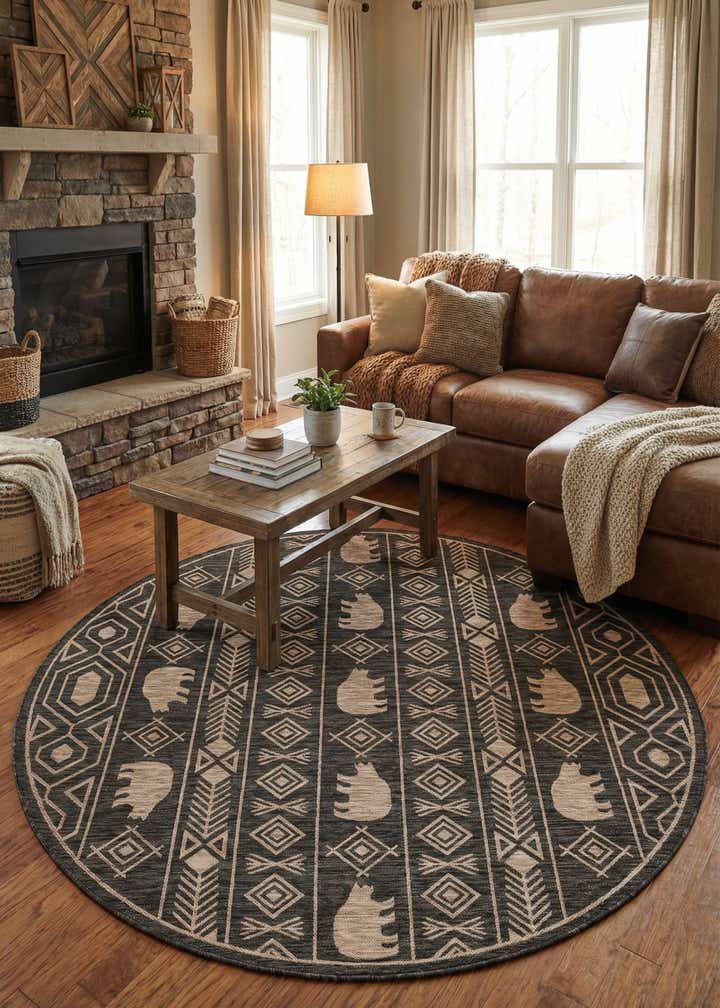 7' 10 x 7' 10 Easy-Clean Southwestern Indoor / Outdoor Round Rug