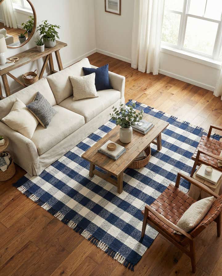 6' x 9' Easy-Clean Eco Plaid Washable Indoor / Outdoor Rug