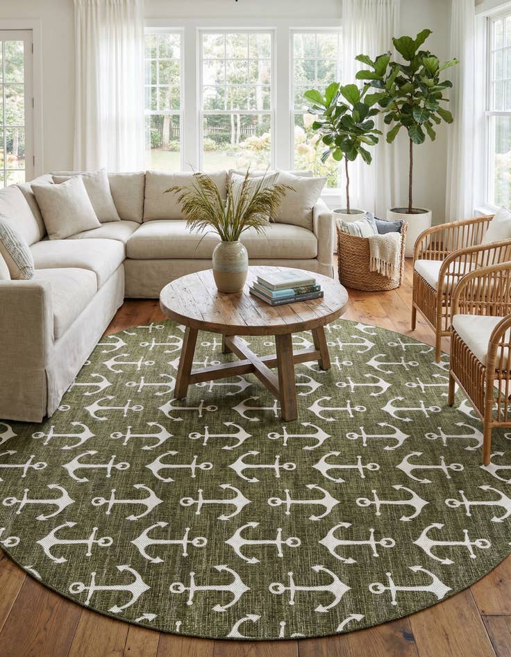 Detail image of 13' x 13'  Washable Coastal Indoor / Outdoor Round Rug