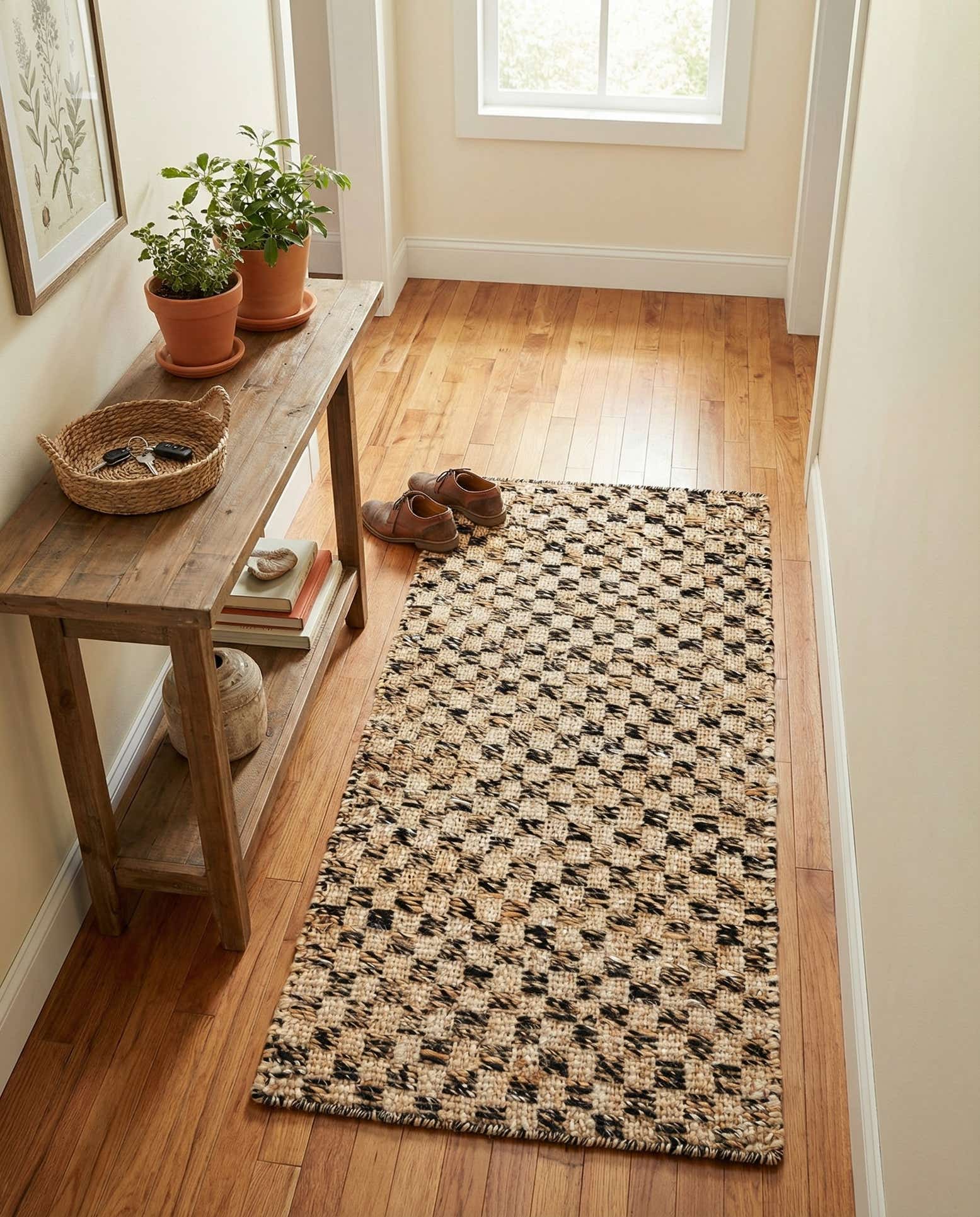 60cm x 125cm Handgewebt Checkered Jute Wool Läufer Teppich
