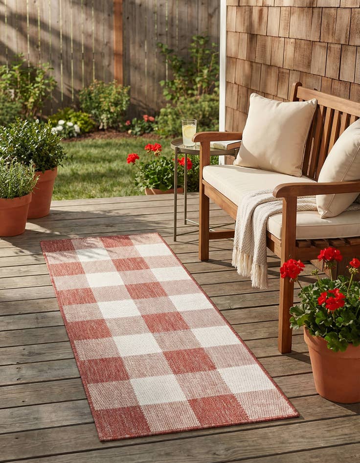 Detail image of 2' x 6' Easy-Clean Checkered Indoor / Outdoor Runner Rug