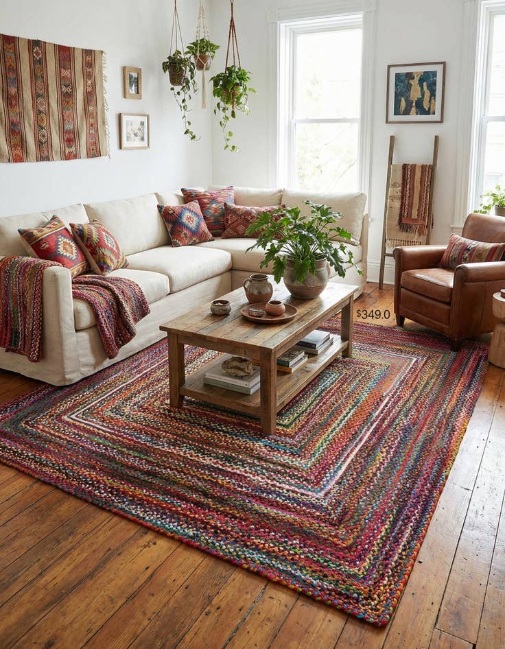 Detail image of 10' x 10'  Hand Braided Chindi Square Rug