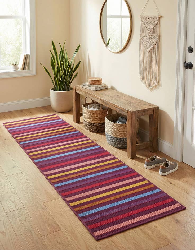 Detail image of 2' x 6' Easy-Clean Striped Indoor / Outdoor Runner Rug