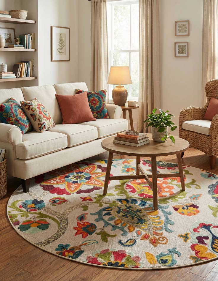 Detail image of 7' 10 x 7' 10  Washable Casablanca Indoor / Outdoor Round Rug