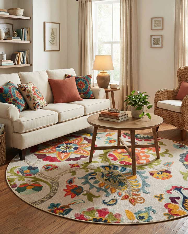 7' 10 x 7' 10 Easy-Clean Casablanca Indoor / Outdoor Round Rug