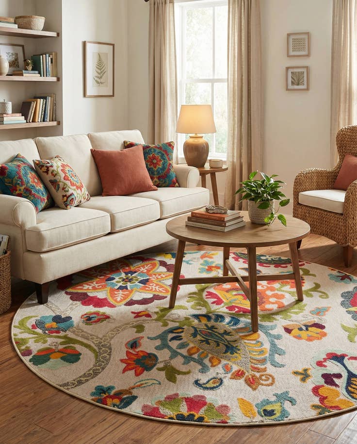 Detail image of 7' 10 x 7' 10 Easy-Clean Casablanca Indoor / Outdoor Round Rug