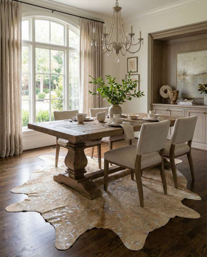 6' 5 x 6' 11 Cowhide Leather Freeform Rug