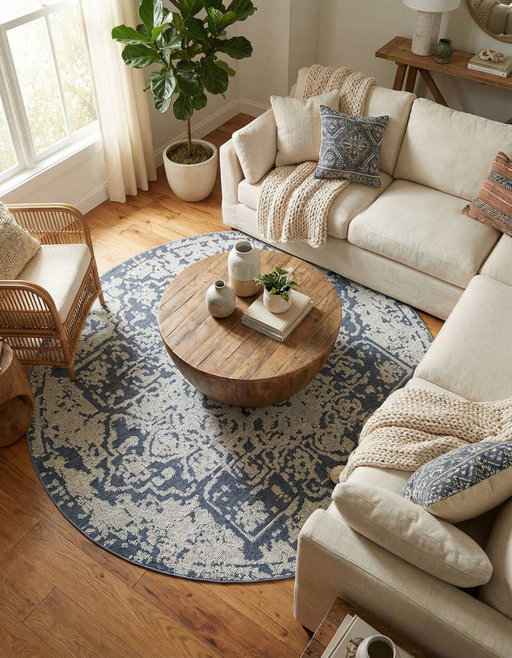 Detail image of 7' 10 x 7' 10  Washable Traditional Indoor / Outdoor Round Rug