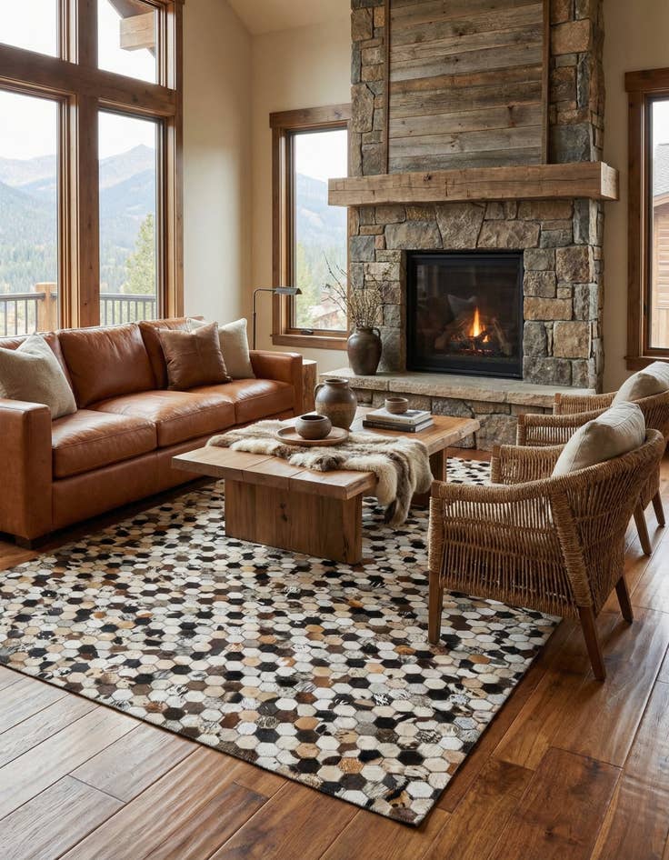 Detail image of  5' 1 x 8' Cowhide Leather Rug