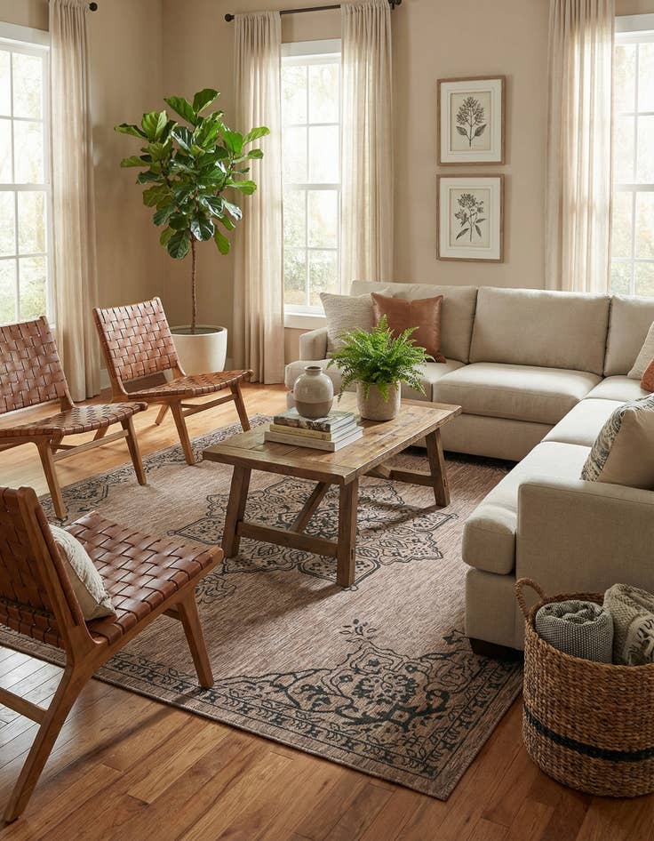 Detail image of  10' x 10'  Washable Traditional Indoor / Outdoor Square Rug