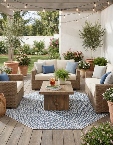 Blue Easy-Clean Jill Zarin Cape Town Indoor / Outdoor Octagon Rug