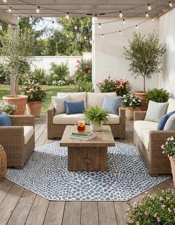 Blue Easy-Clean Jill Zarin Cape Town Indoor / Outdoor Octagon Rug