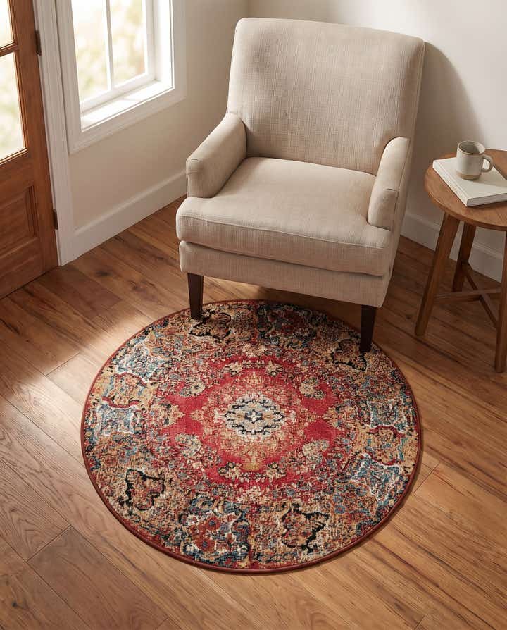 3' x 3' Easy-Clean Traditional Indoor / Outdoor Round Rug