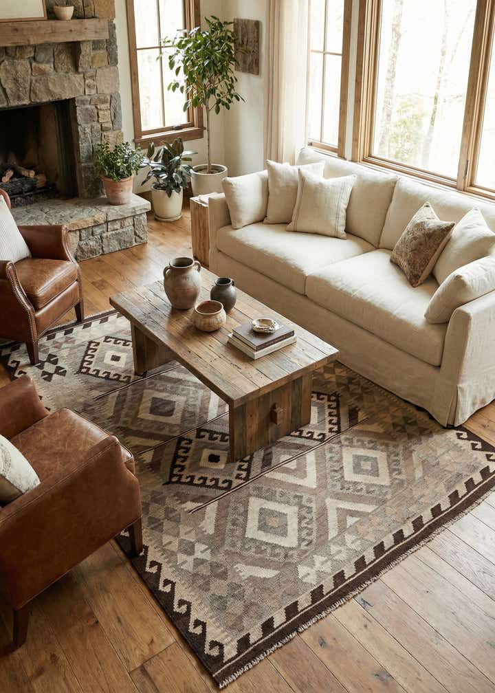 5' 2 x 6' 9 Hand Woven Kilim Maymana Wool Rug