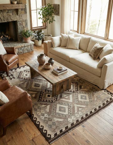 5' 2 x 6' 9 Hand Woven Kilim Maymana Wool Rug